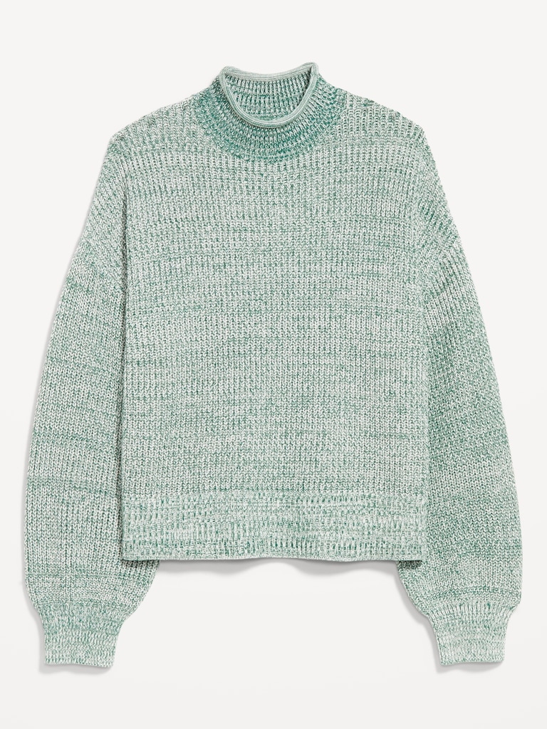 Roll-Neck Marled Seaside Cotton Sweater