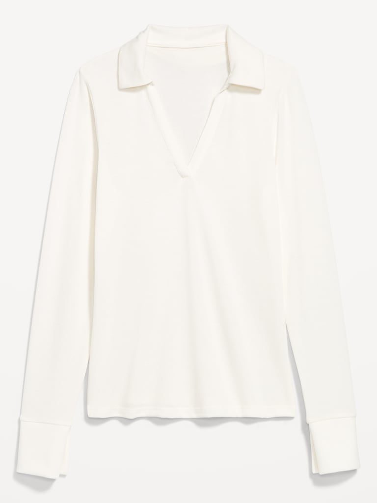 Split-Neck Long-Sleeve Pullover Shirt