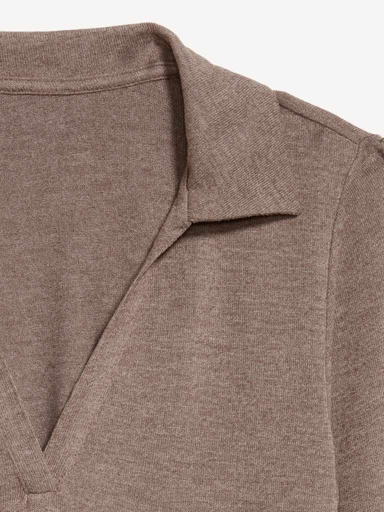 Split-Neck Long-Sleeve Pullover Shirt