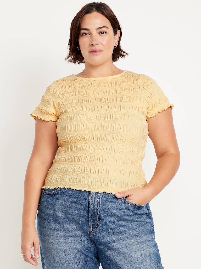 Slit-Neck Smocked Top