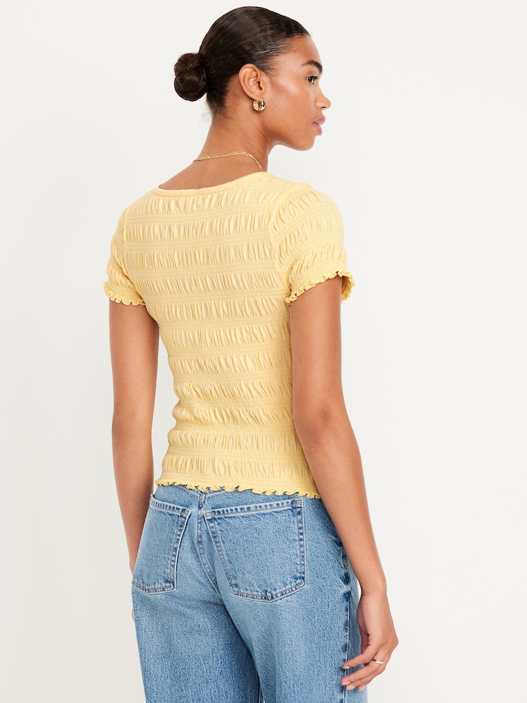 Slit-Neck Smocked Top