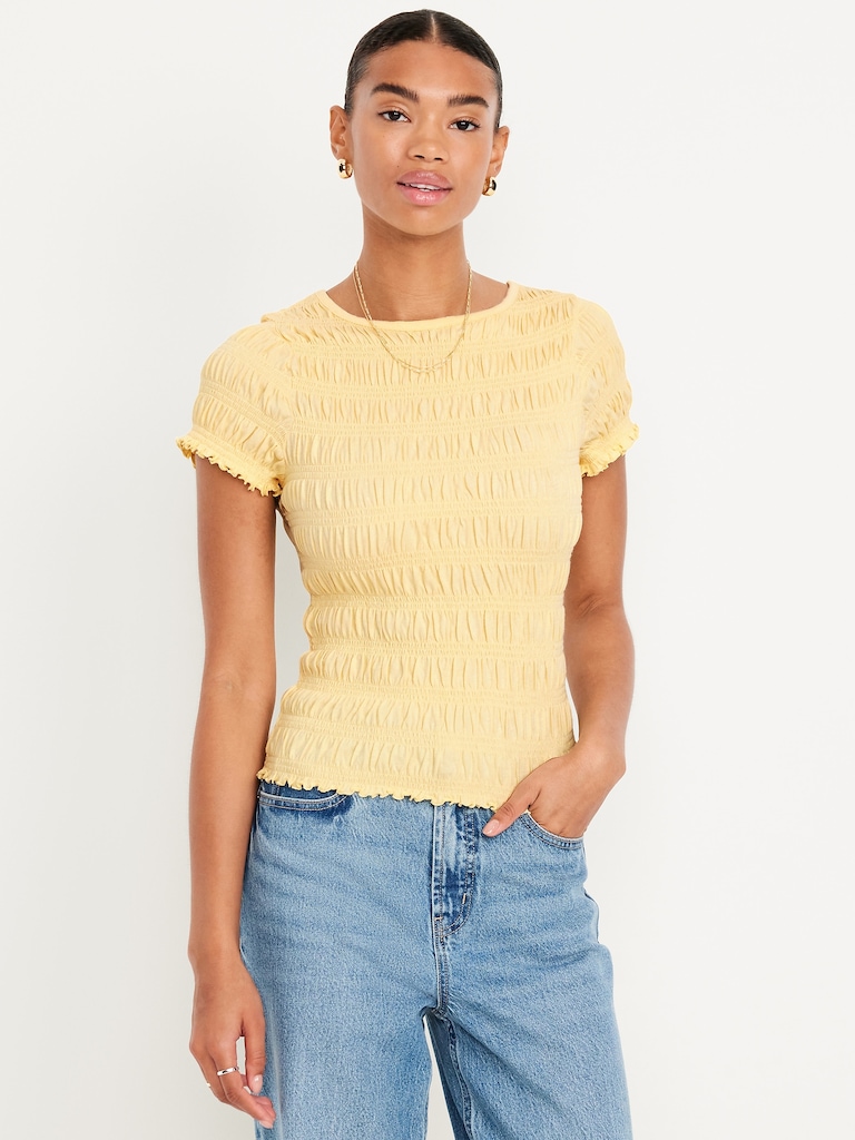 Slit-Neck Smocked Top