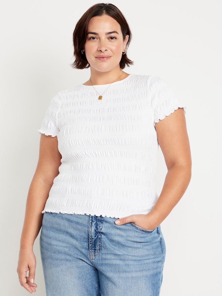 Slit-Neck Smocked Top