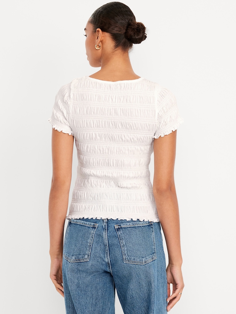 Slit-Neck Smocked Top