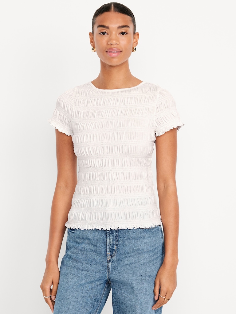 Slit-Neck Smocked Top