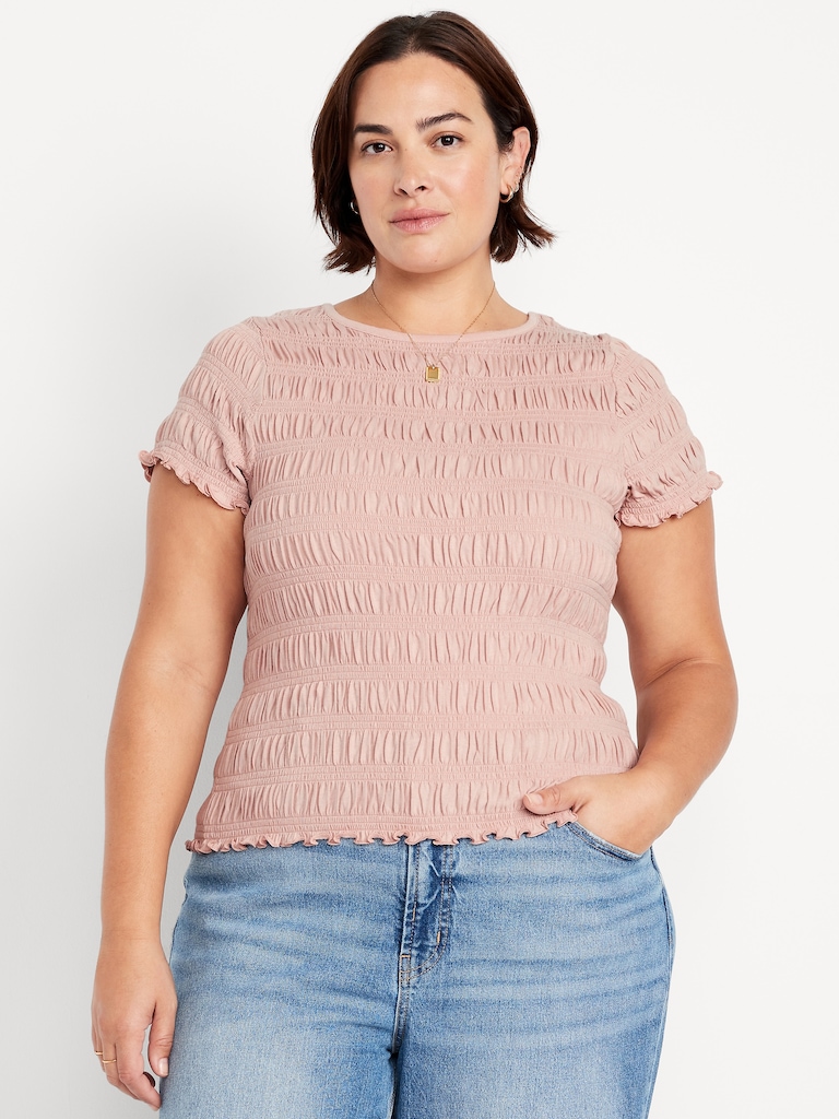 Slit-Neck Smocked Top