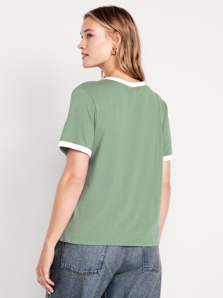 T-shirt passe-partout à bords contrastants avec logo et imprimé