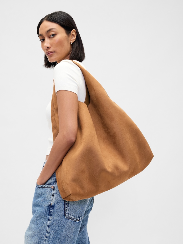 Vegan Suede Slouchy Tote Bag