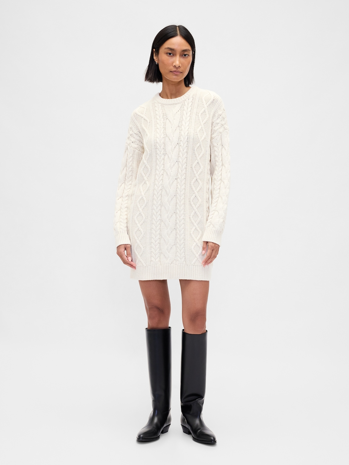Cable-Knit Mini Sweater Dress