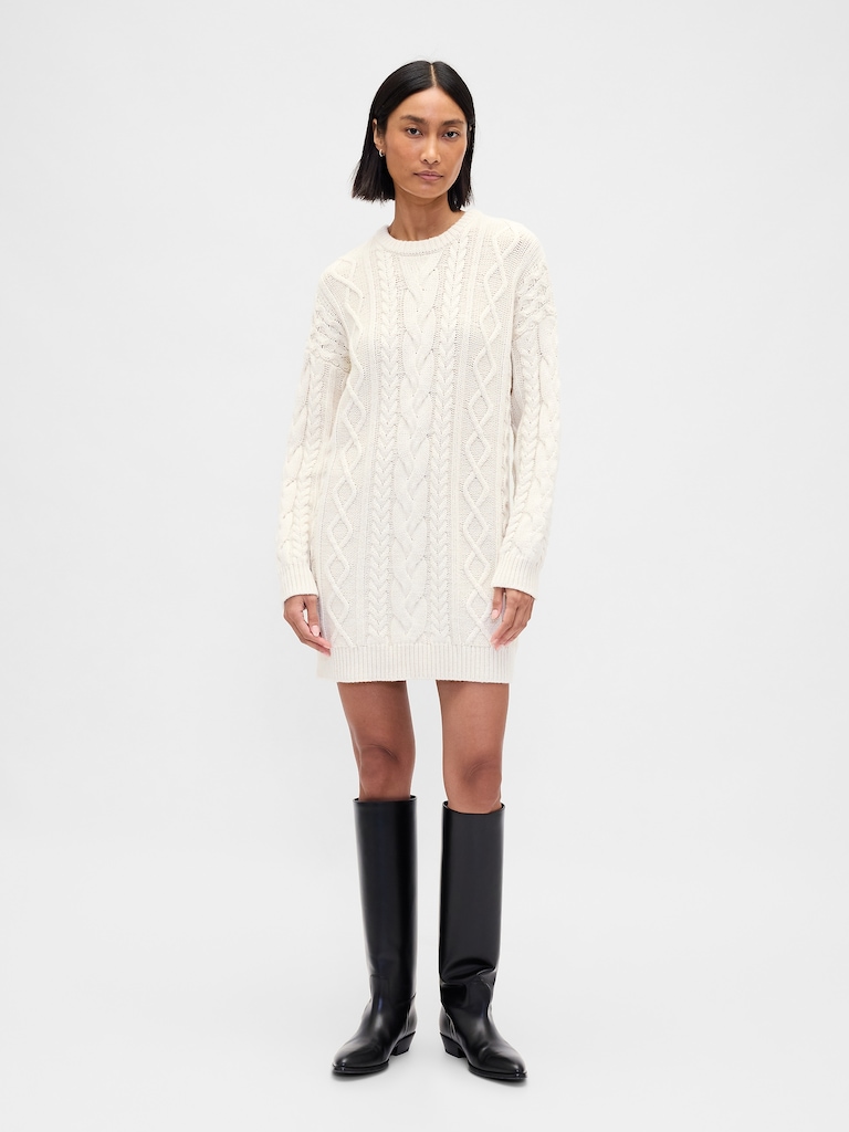 Cable-Knit Mini Sweater Dress