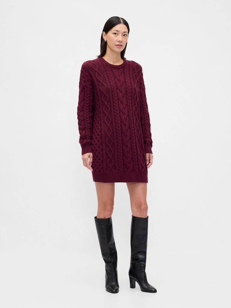 Cable-Knit Mini Sweater Dress