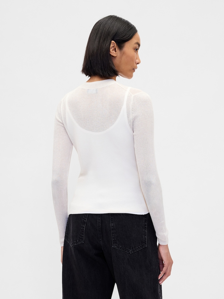High-Neck Sheer Sweater