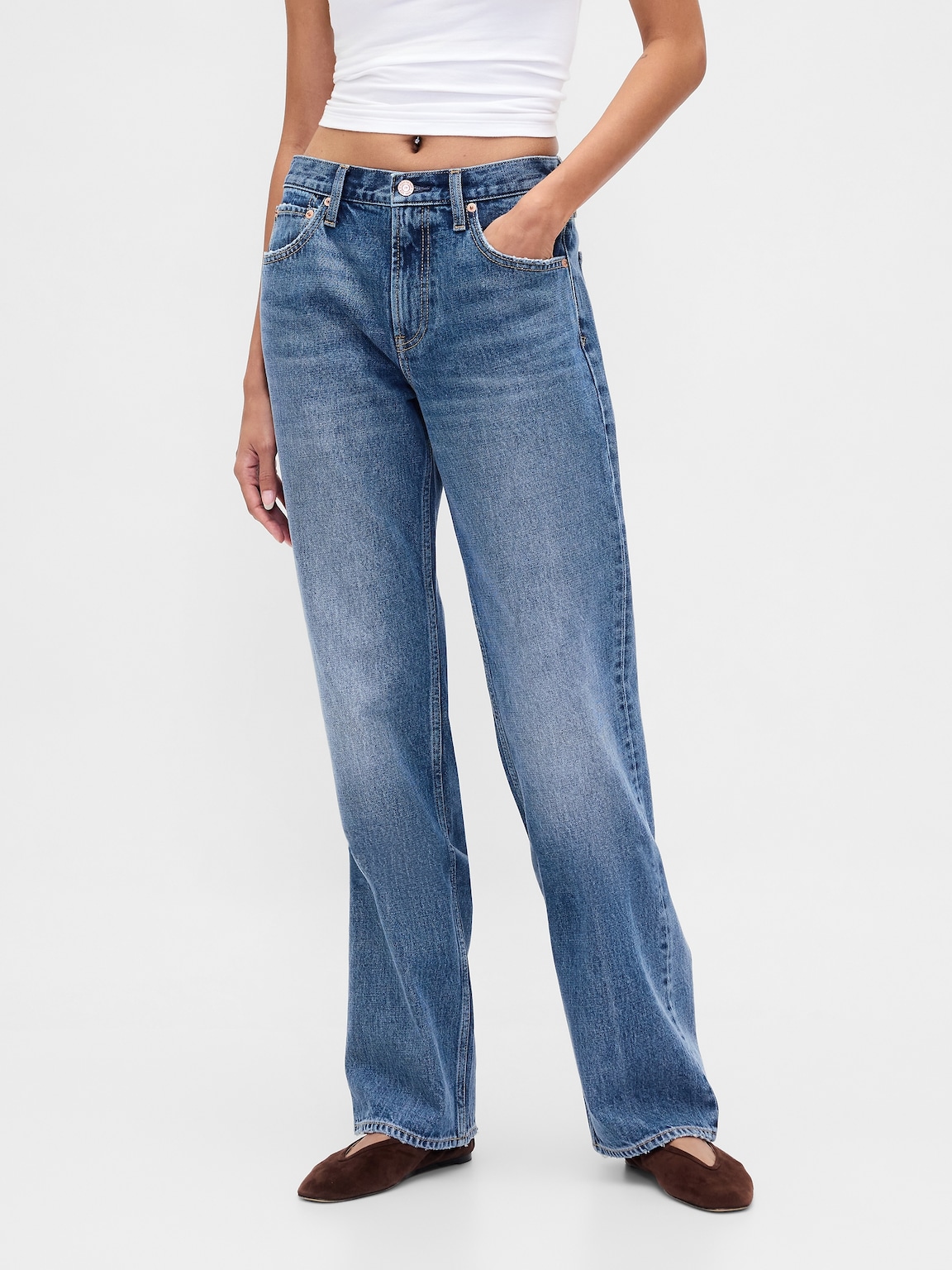 Mid Rise Rigid Relaxed Straight Jeans