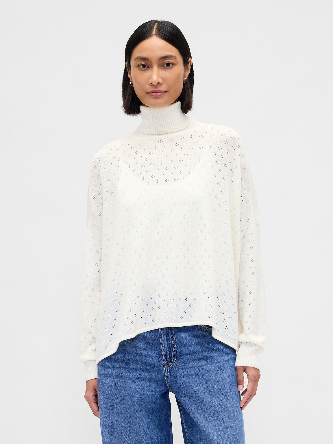 Oversized Pointelle Turtleneck