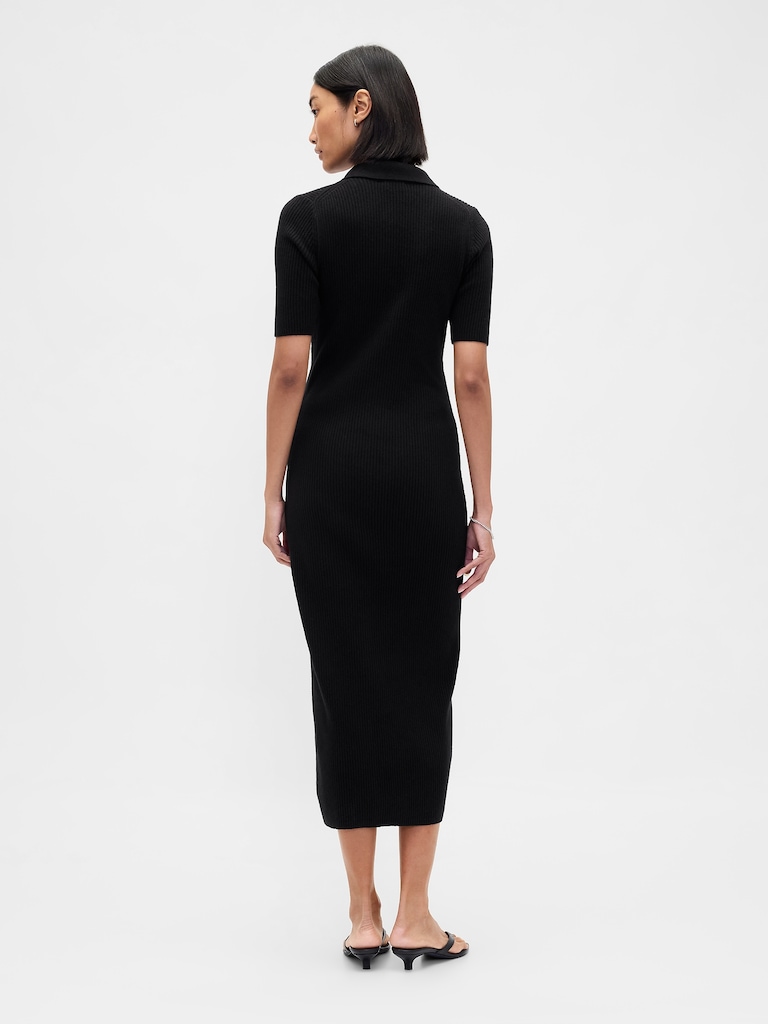 CashSoft Rib Collared Midi Cardigan Dress