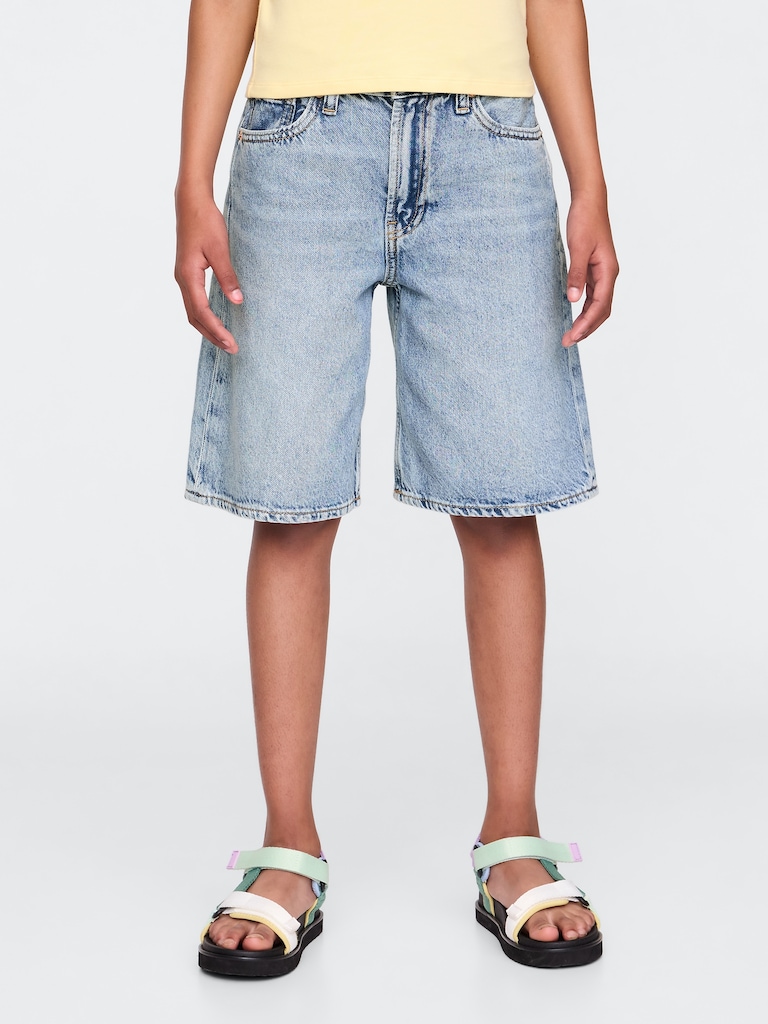 Kids Mid Rise Longline Denim Shorts