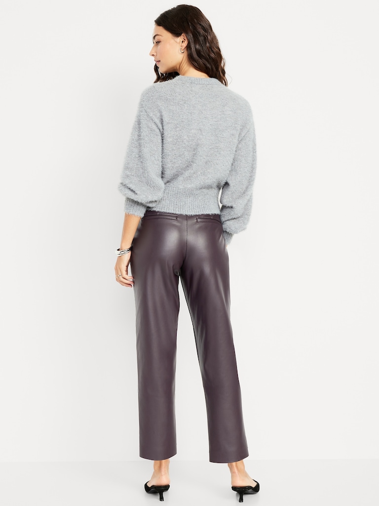 High-Waisted Faux-Leather Pixie Straight Pants