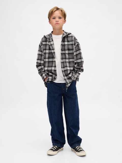 Kids Organic Cotton Hooded Flannel Shirt