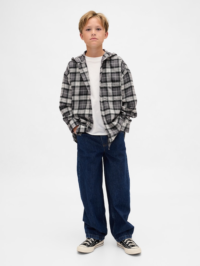 Kids Organic Cotton Hooded Flannel Shirt