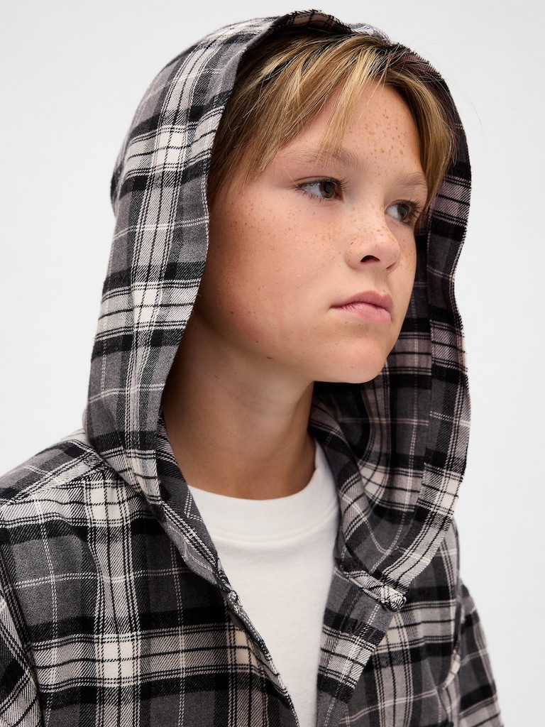 Kids Organic Cotton Hooded Flannel Shirt