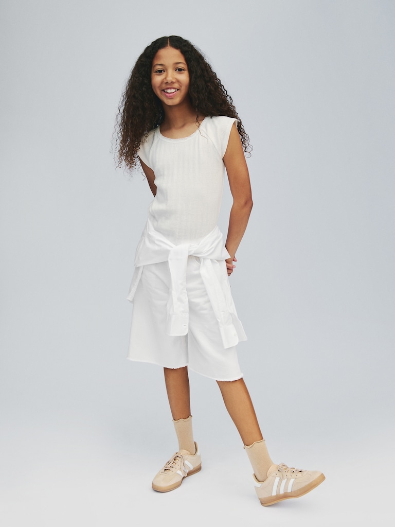 Kids Mid Rise Longline Denim Shorts