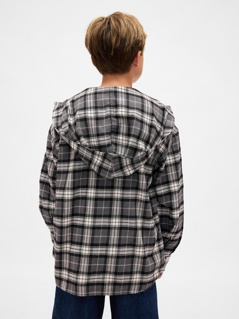Kids Organic Cotton Hooded Flannel Shirt