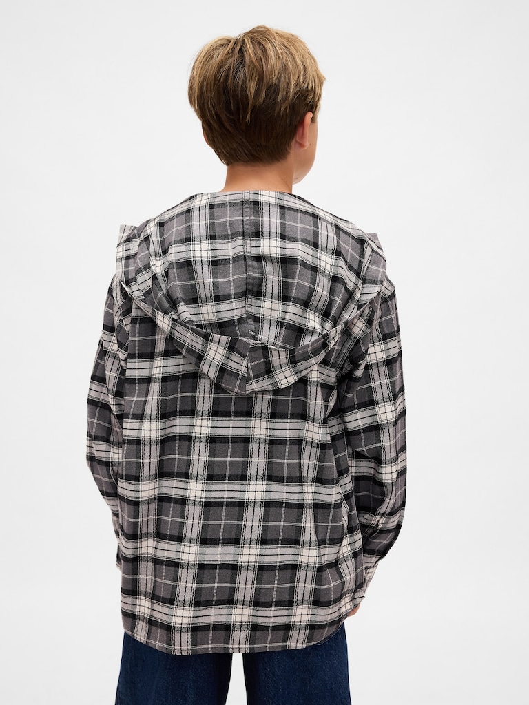 Kids Organic Cotton Hooded Flannel Shirt