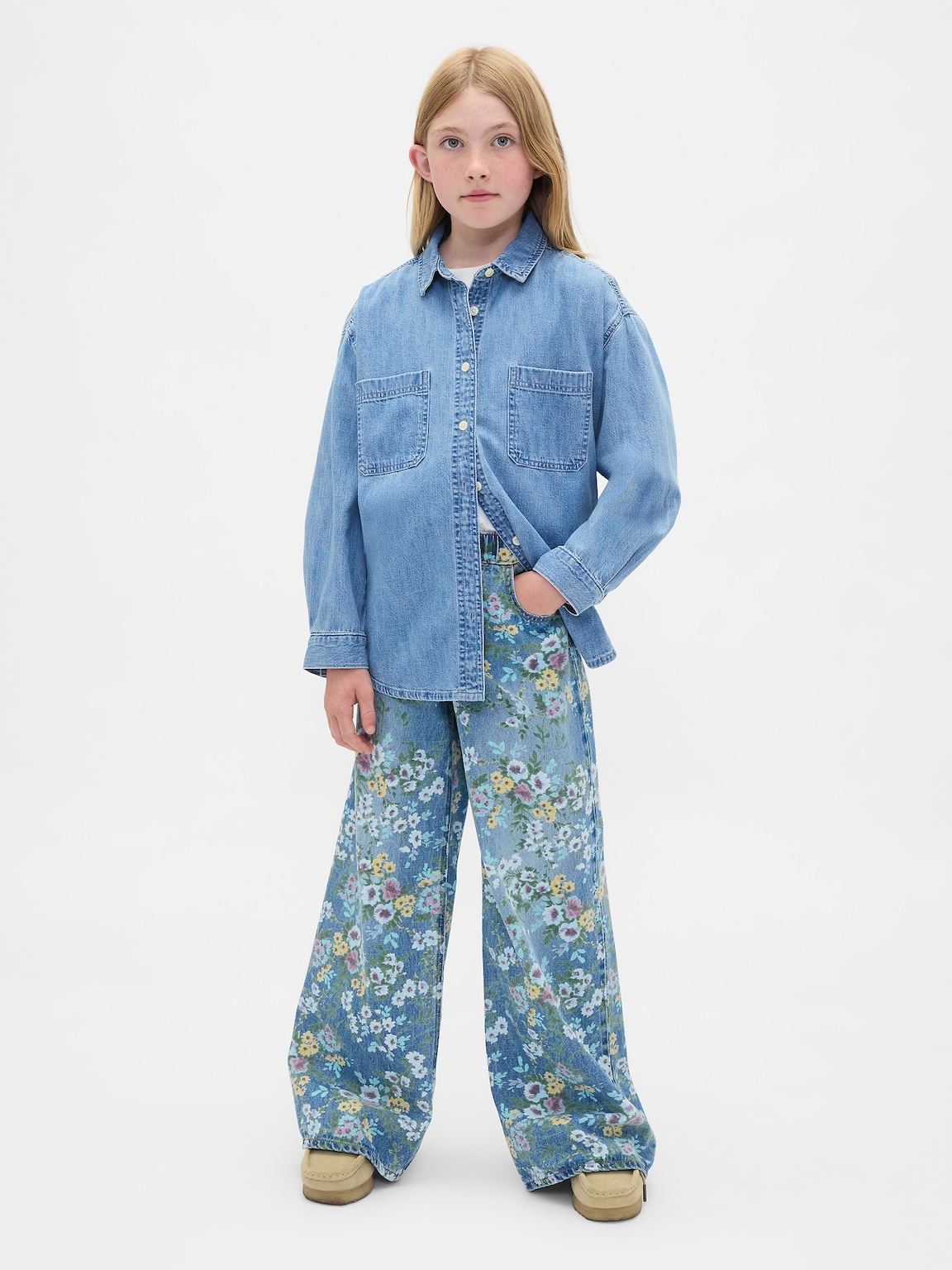 Kids Floral Easy Baggy Jeans