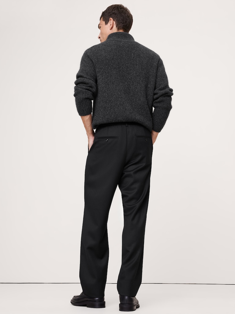 Relaxed Pleated Pull-On Twill Dress Pant