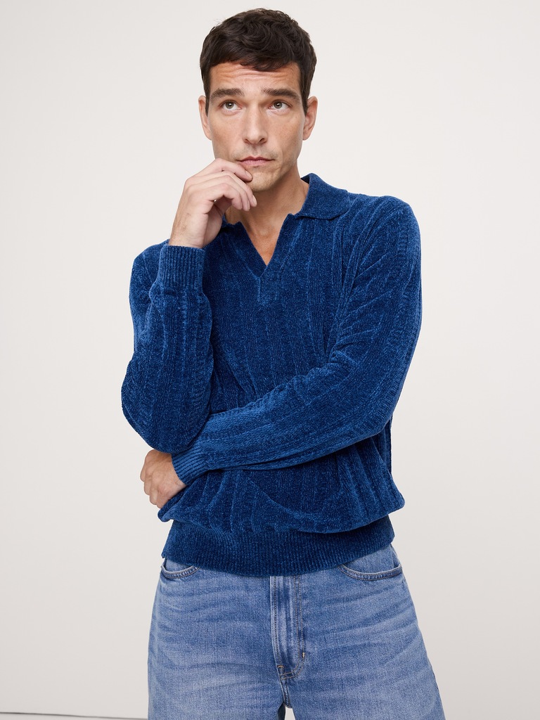 Ribbed Chenille Sweater Polo