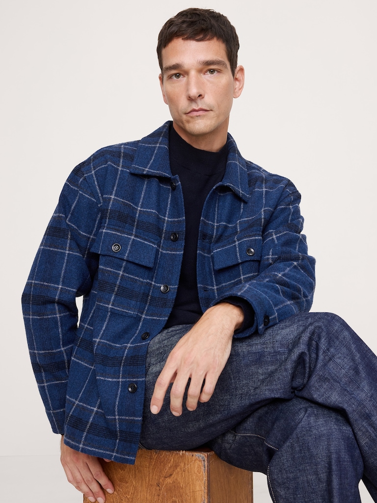 Relaxed-Fit Plaid Heavy Overshirt with Wool