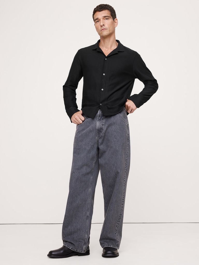 Herringbone Cotton Long-Sleeve Resort Shirt