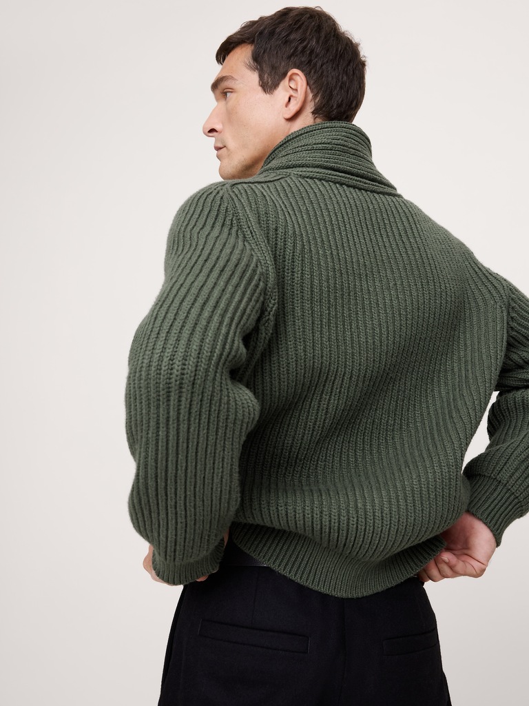 Ribbed Shawl-Collar Sweater