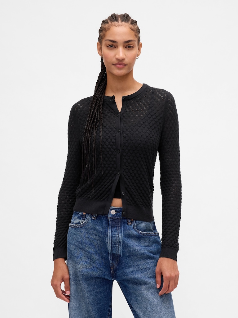 CashSoft Stretch Pointelle Cardigan