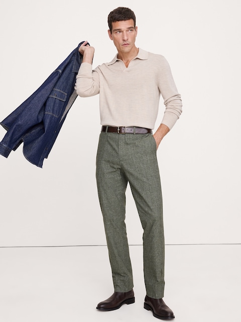 slim fit dress slacks Men's Chino Trousers New York Icon Flex Forest Green Twill