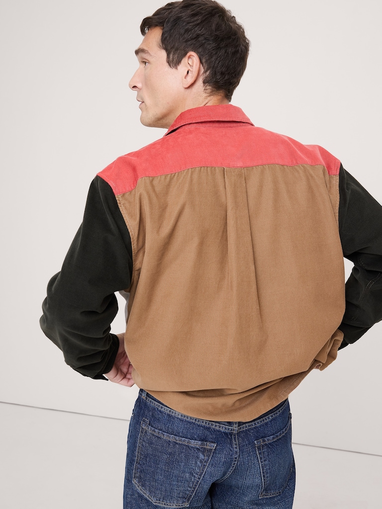 Loose-Fit Colorblock Corduroy Shirt