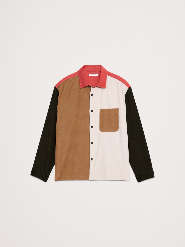 Loose-Fit Colorblock Corduroy Shirt
