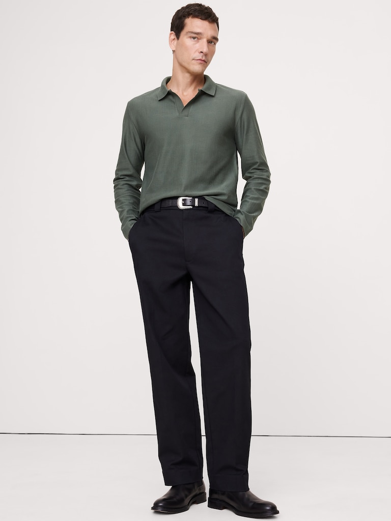 Herringbone Cotton Long-Sleeve Polo