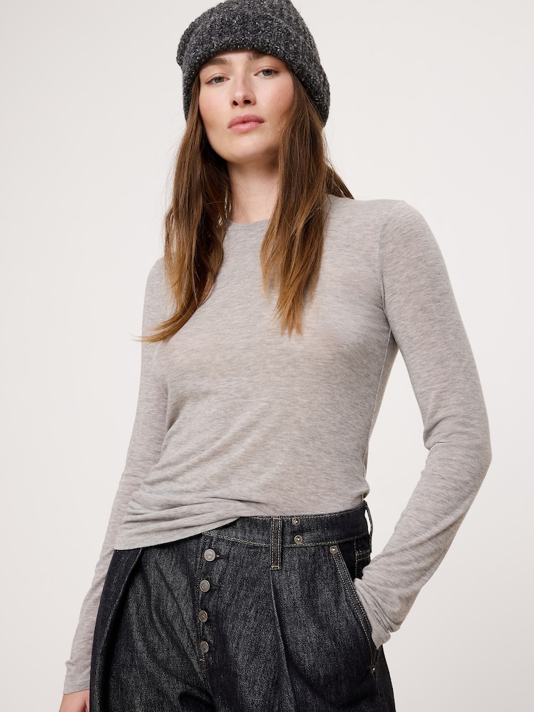 Sheer Lyocell-Wool Long-Sleeve T-Shirt