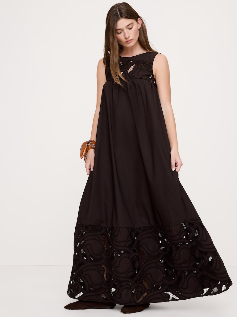 Embroidered Cotton Poplin Maxi Dress