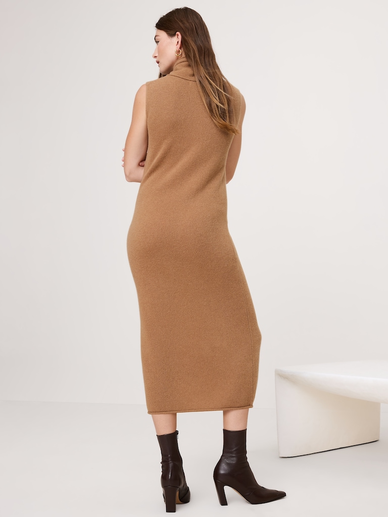 Lightweight Cashmere Turtleneck Midi Dress