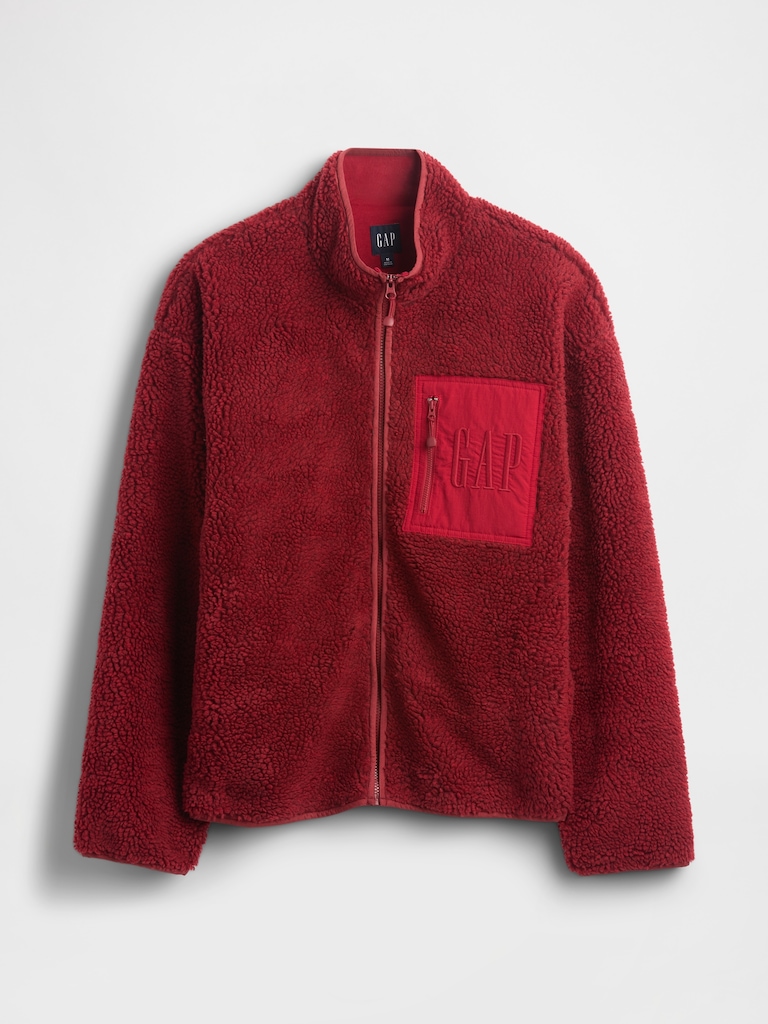 Recycled Sherpa Oversized Logo Zip Jacket