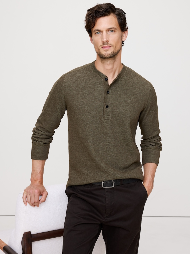 Slub Double-Knit Henley T-Shirt