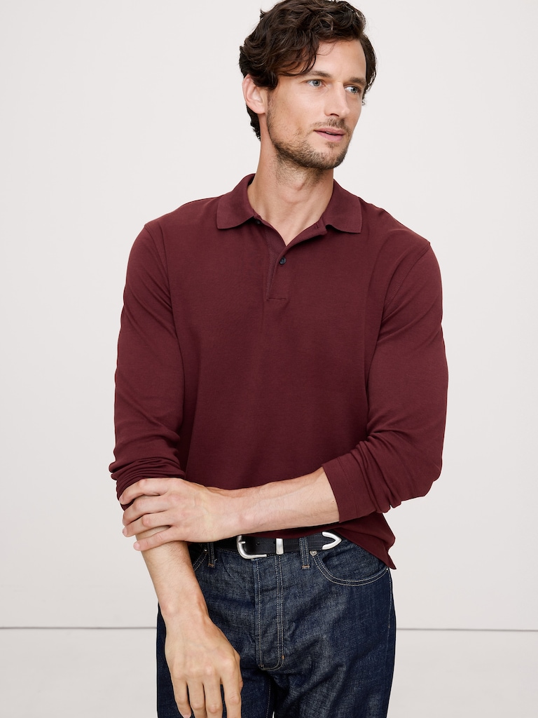 Luxury-Touch Long-Sleeve Polo