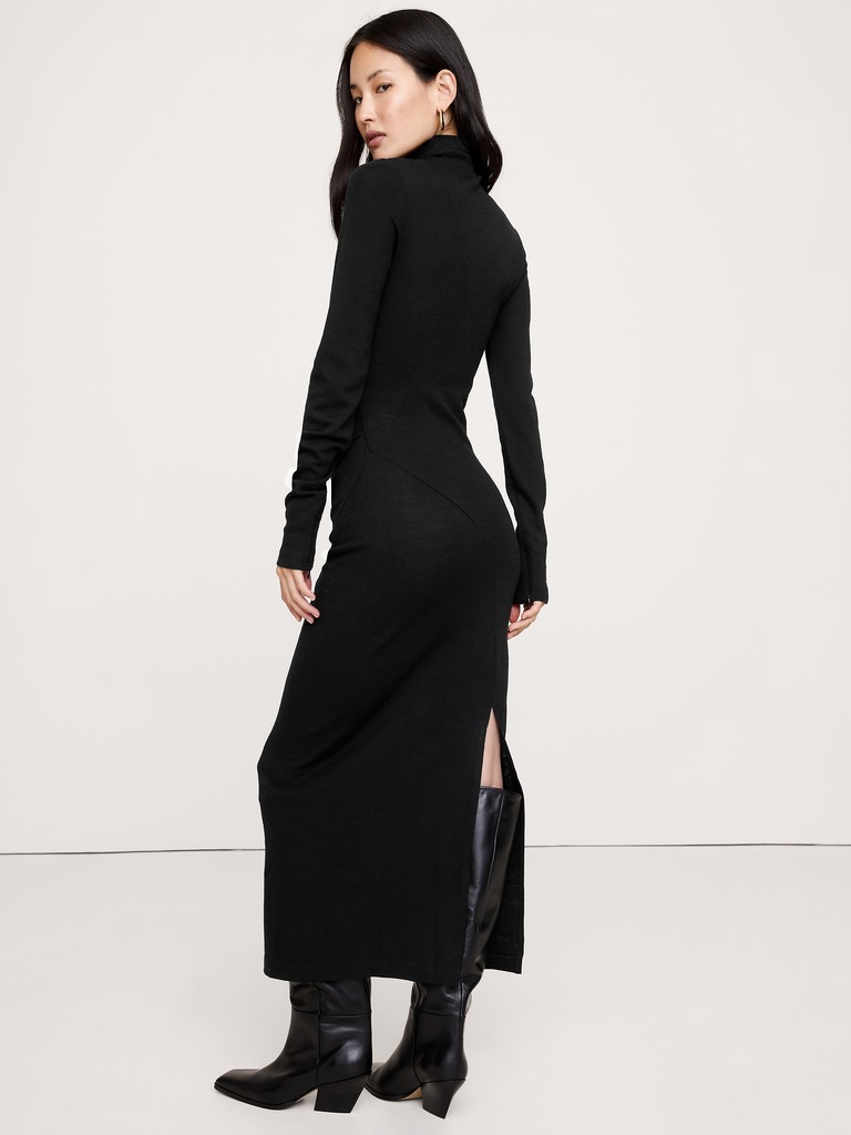 Wool-Blend Jersey Ruched Maxi Dress