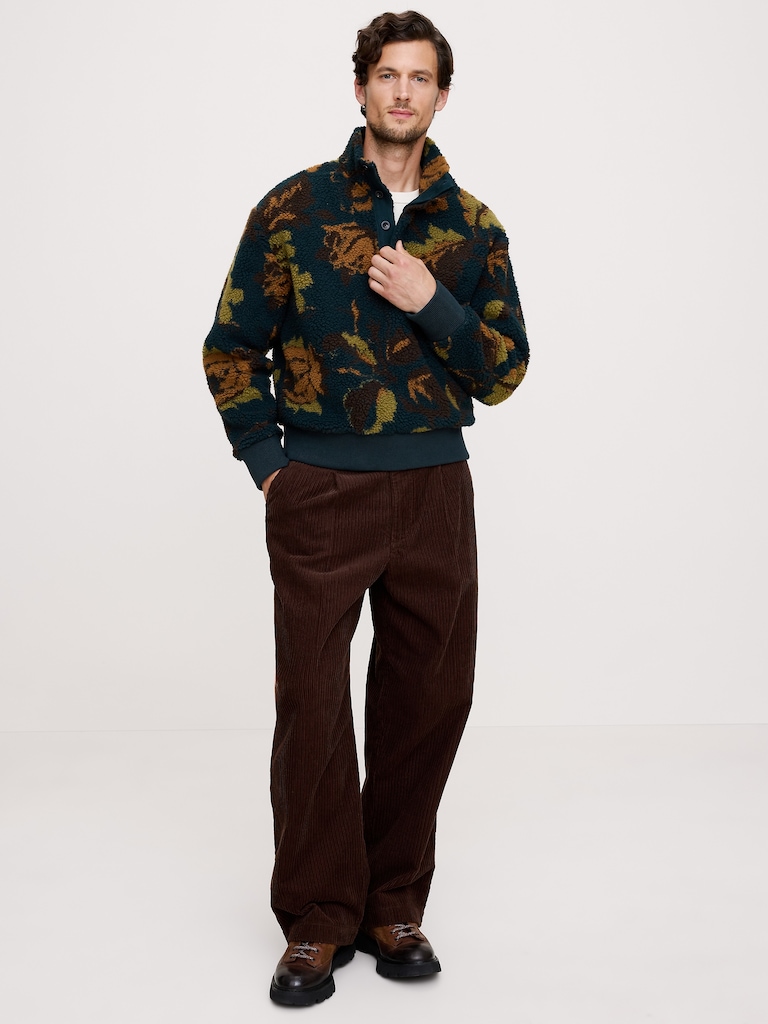 Print Sherpa Fleece Sweatshirt