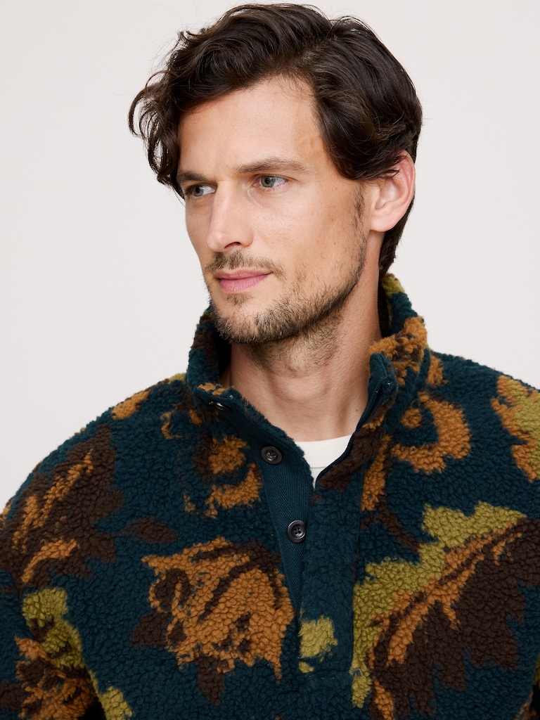 Print Sherpa Fleece Sweatshirt