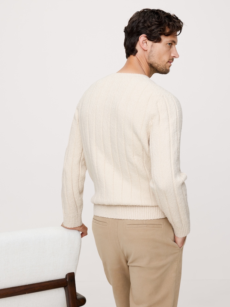 Bouclé Ribbed Crew-Neck Sweater
