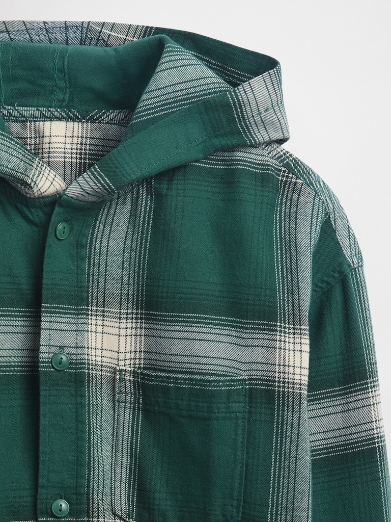 Kids Organic Cotton Hooded Flannel Shirt