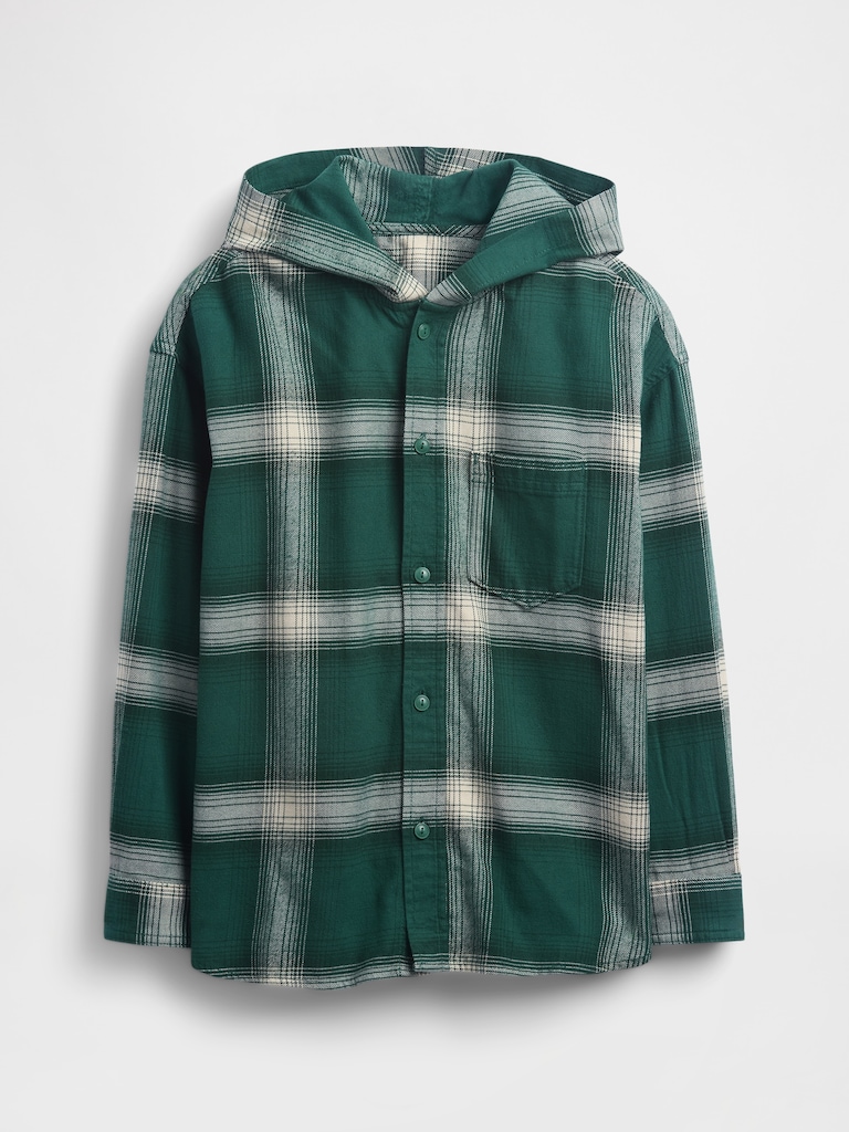 Kids Organic Cotton Hooded Flannel Shirt